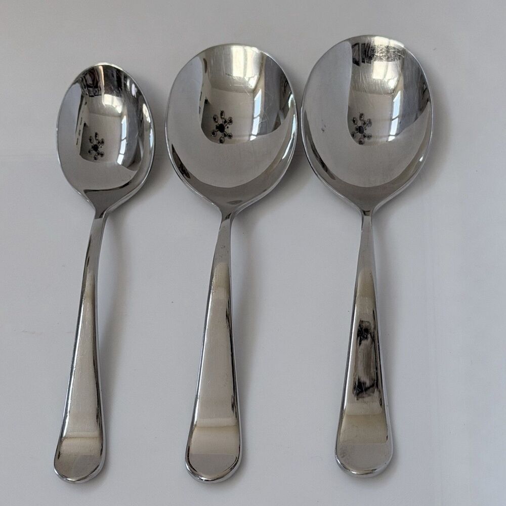 3pc Gourmet Settings Windermere Round Soup Spoons and Teaspoon Stainless Tips Up
